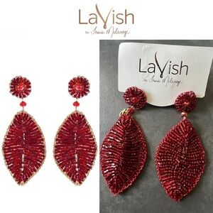 Lavish by Tricia Milaneze Red & Gold Leaf Handmade Earrings NWT 154$
